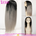 Fábrica de belleza superior del pelo humano peluca de peluca delantera del cordón del pelo humano gris alto quaity Qingdao
